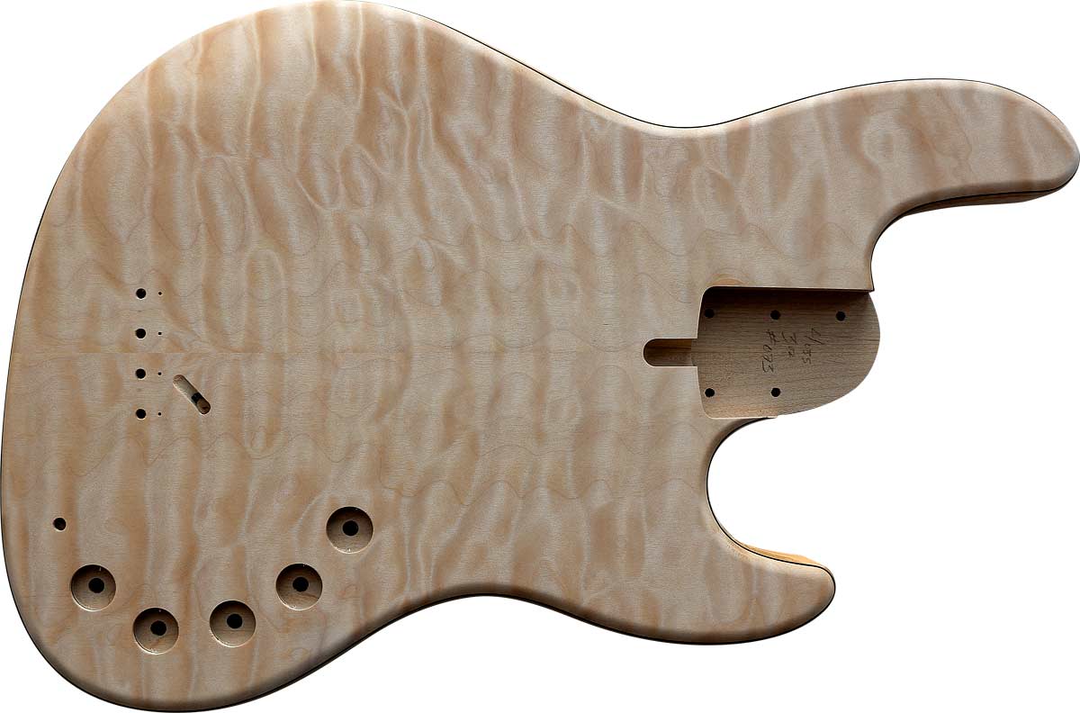 4-string bass body with Quilted Maple top, ash body